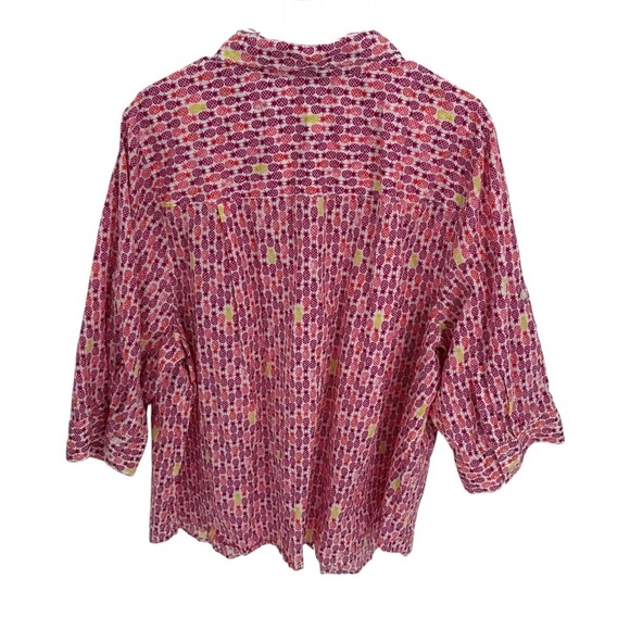 Catherines Button Up Top Womens Plus Size 3X 26/28W Pink Pineapple 3/4 Sleeve - Picture 2 of 8
